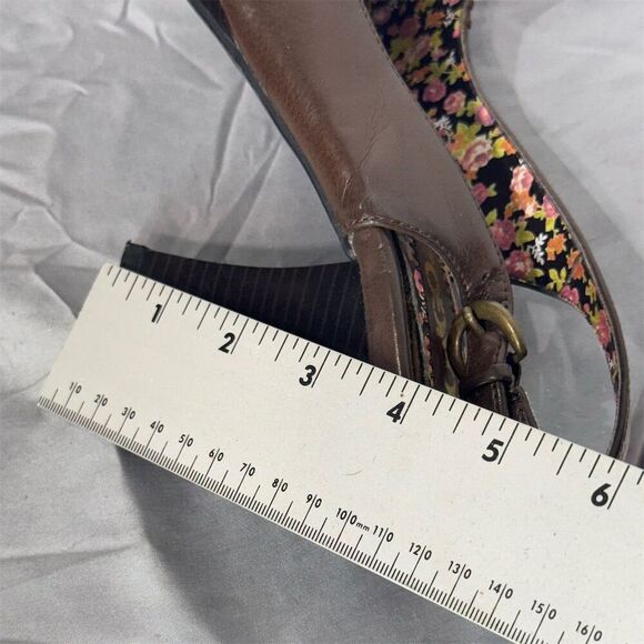 BONGO Brown Peep Toe Slingback Heels Sz 6 | Y2K Floral Lining Retro Platform - Picture 9 of 9
